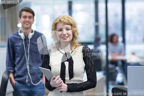 Image of Business People Working With Tablet in startup office