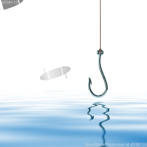 Image of fishing hook over water background