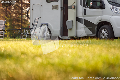 Image of Family vacation travel RV, holiday trip in motorhome