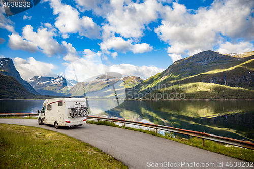 Image of Family vacation travel RV, holiday trip in motorhome