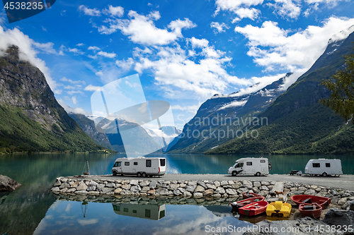 Image of Family vacation travel RV, holiday trip in motorhome