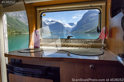Image of View from the window of the motorhome RV Caravan on the beautifu