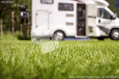 Image of Family vacation travel RV, holiday trip in motorhome