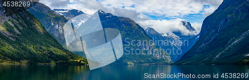 Image of Panorama lovatnet lake Beautiful Nature Norway.