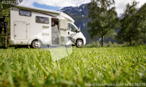 Image of Family vacation travel RV, holiday trip in motorhome