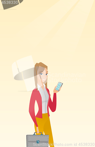 Image of Caucasian business woman holding a mobile phone.