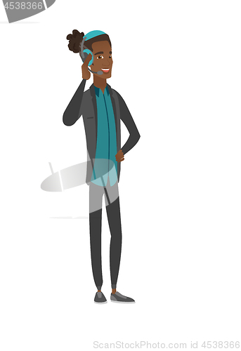Image of Young african customer service operator in headset