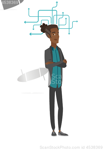 Image of Young african-american businessman thinking.