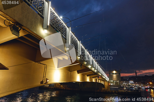 Image of panoramic view of the bridge at night Turkey Istanbul