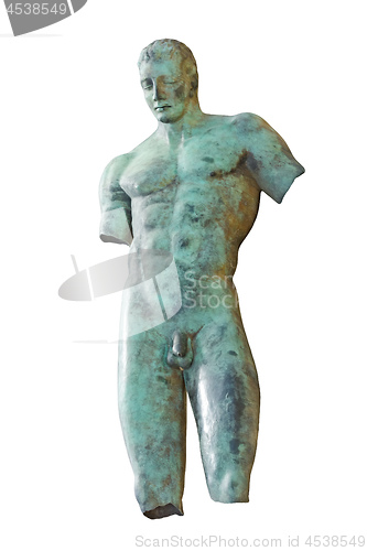 Image of old greek male bronze statue at Sicily