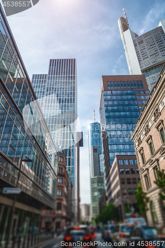 Image of street in Frankfurt Germany with some skyscrapers