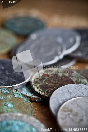 Image of Tarnished and partially corroded old copper coins