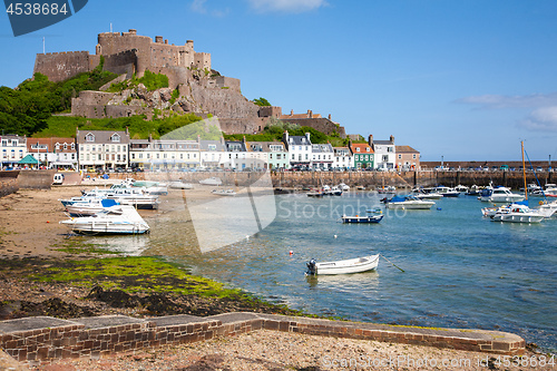 Image of Gorey harbour and Mont Orgueil Castle in Jersey