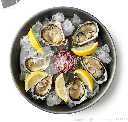 Image of plate of fresh oysters on white background