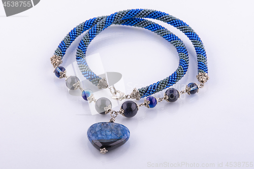 Image of Handmade beaded blue necklace