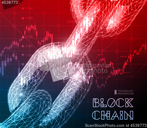 Image of Realistic chain made from line and dot connection. Triangular design. Block chain concept. Vector illustration for the concept of networking or teamwork