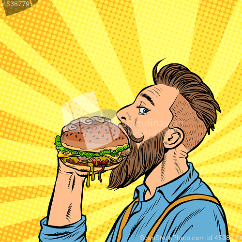 Image of hipster man eating Burger