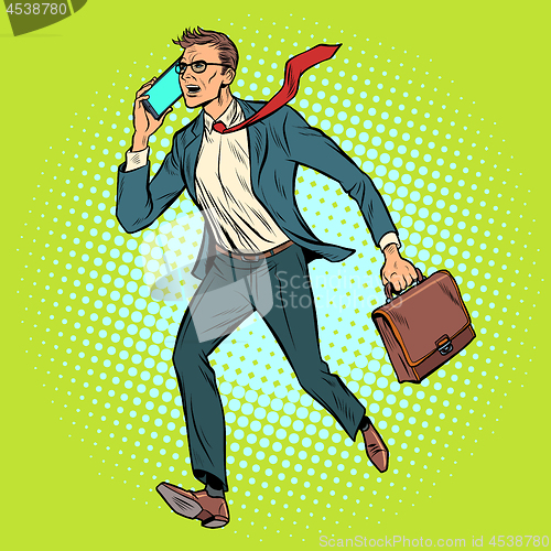 Image of CEO businessman with phone goes