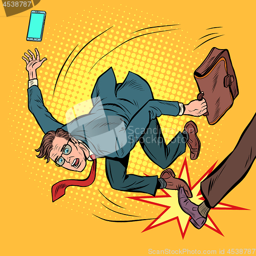 Image of businessman falls. business competition and unfair practices