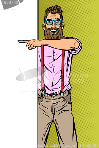 Image of hipster man. Point to copy space poster