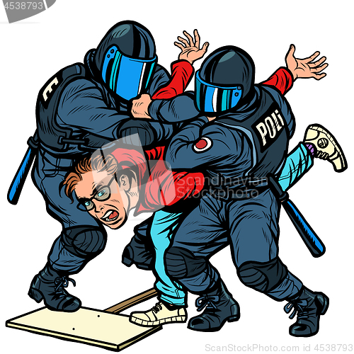 Image of Police detain a protester, the violence against the opposition