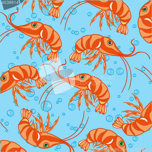 Image of Prawn decorative pattern on turn blue background