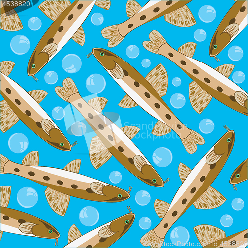 Image of Fish gudgeon decorative pattern on turn blue background