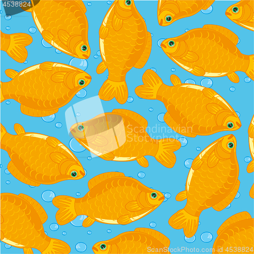 Image of Fish carp on turn blue background a pattern