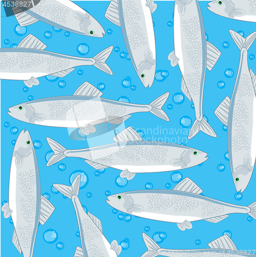 Image of Decorative fish pattern herring on turn blue background