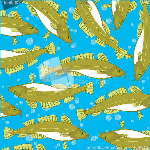 Image of Fish codfish decorative pattern on turn blue background