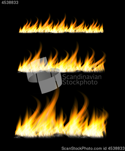 Image of Fiery flames on a dark background. Fire bonfire. Vector illustration