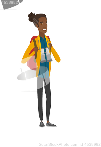 Image of African backpacker with backpack and binoculars.