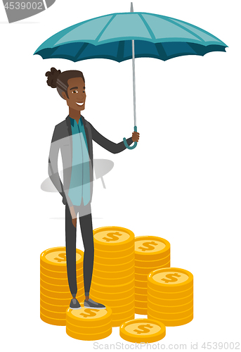 Image of African business insurance agent with umbrella.