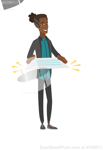 Image of Young african businessman holding a contract.