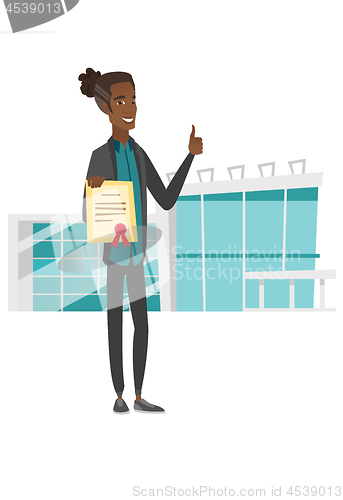 Image of Young african-american man holding a certificate.