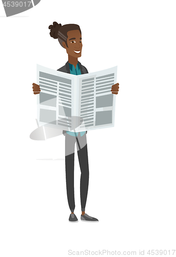 Image of Young african-american man reading newspaper.