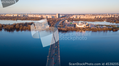 Image of Kiev, Ukraine April, 4: Panorama of Kiev with the bridge across the Dnieper River and the left part of the city