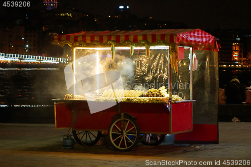 Image of Turkish Bagel Simit sale on food cart