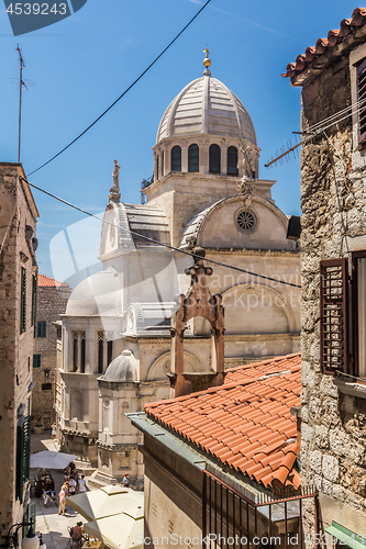 Image of Croatia, city of Sibenik, panoramic view of the old town center and cathedral of St James, most important architectural monument of the Renaissance era in Croatia, UNESCO World Heritage