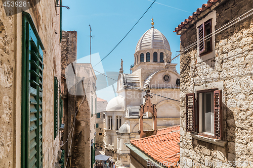 Image of Croatia, city of Sibenik, panoramic view of the old town center and cathedral of St James, most important architectural monument of the Renaissance era in Croatia, UNESCO World Heritage