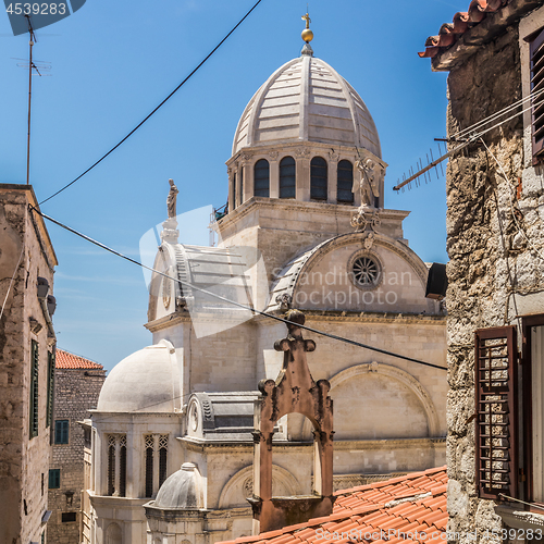 Image of Croatia, city of Sibenik, panoramic view of the old town center and cathedral of St James, most important architectural monument of the Renaissance era in Croatia, UNESCO World Heritage