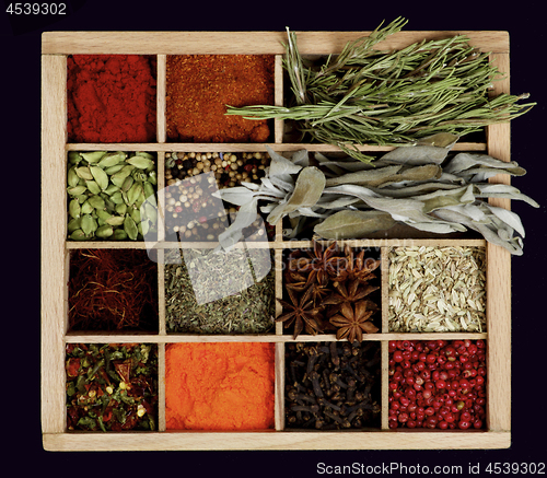 Image of Spice Spices in Wooden Box