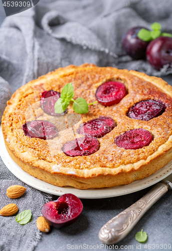 Image of Plum pie with almond cream.