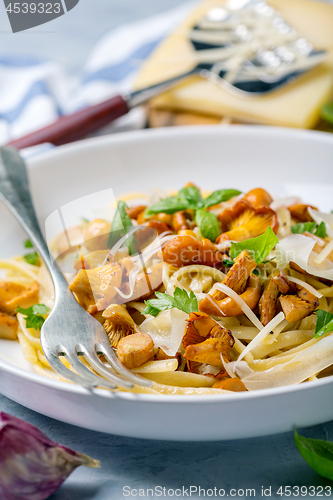 Image of Pasta with wild chanterelles and parmesan.