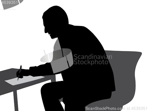 Image of Business man writing on paper at table