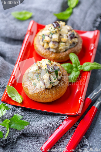 Image of Baked stuffed mushroom caps.