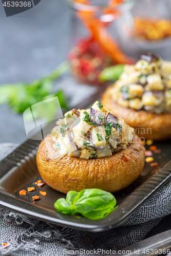 Image of Homemade baked stuffed mushrooms.