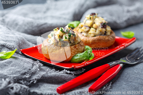 Image of Mushrooms stuffed with eggplant, mushrooms and onions.