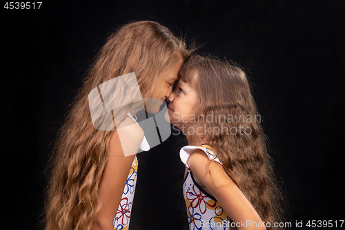 Image of Two girls buried their noses at each other