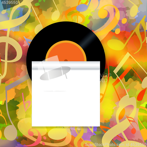 Image of Music background with vinyl record and scroll